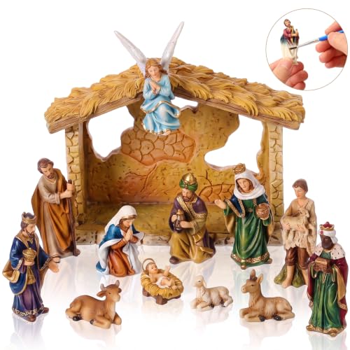 Zubebe 12 Pcs DIY Christmas Ready to Paint Nativity Set, Manger Scene - style: Manger Scene
