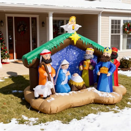 8 FT Christmas Inflatables Nativity Scene Outdoor Decorations, Christmas Blow Up Yard Decorations Nativity Sets for Garden Lawn Xmas Decor - style: 8 FT Nativity 1