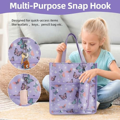 Kids Cute Tote Bags for Boys Girls Ages 4-16,Handbags with Pencil Case, Book Tote Bags with Zipper for School and Playtime (butterfly) - color: Butterfly