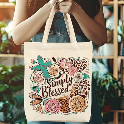 Faith Canvas Tote Bag, Christian Gifts for Women Mama Sister Inspirational Bible Verse Birthday Christmas - color: Floral Christian 859