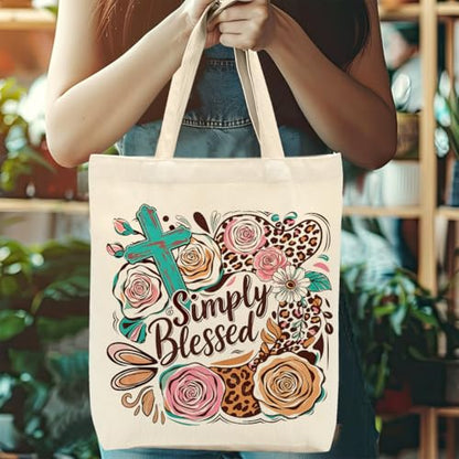Faith Canvas Tote Bag, Christian Gifts for Women Mama Sister Inspirational Bible Verse Birthday Christmas - color: Floral Christian 859