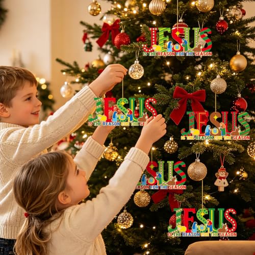 BeYumi Christmas Wooden Jesus Craft - 20Pcs Xmas Christian Ornament for Kid - style: JESUS
