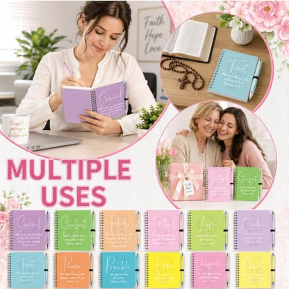 12 Set Christian Spiral Notebooks Bulk with Ballpoint Pen Christian Gifts Bulk Colorful Bible Verse Spiral Notebook Ballpoint Pen Inspirational Scripture Prayer Notebook Set for Church School Supplies - color: Colorful