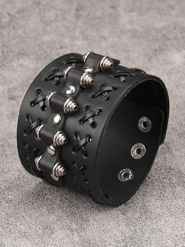 GelConnie Punk Leather Cuff Bracelet Adjustable Straps Wrap Bracelets Arm Armor Cuff Gothic Leather Wristbands for Men, Women - color: MLPB103-Black