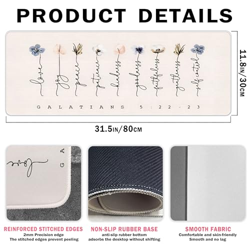 Christian Desk Mat Bible Verses Mouse Pad Flroal 31.5x11.8 - color: Christian Pink, size: 31.5L x 11.8W inches