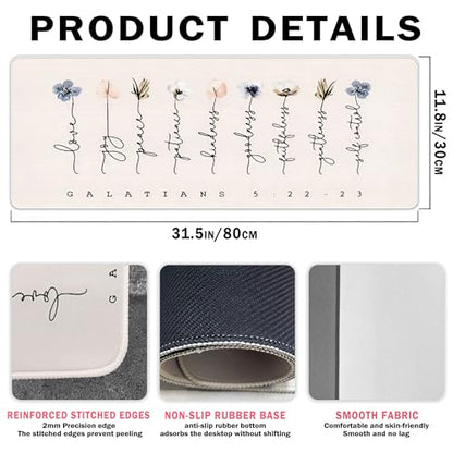 Christian Desk Mat Bible Verses Mouse Pad Flroal 31.5x11.8 - color: Christian Pink, size: 31.5L x 11.8W inches