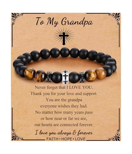 QWNHONEY Cross Bracelet for Men Son Brother Boyfriend Father Dad Husband Father's Day Birthday Christian Religious Faith Graduation Anniversary Christmas Jewelry Gift for Man - style: To grandpa