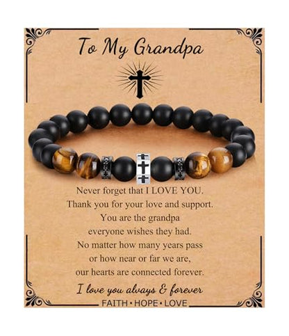 QWNHONEY Cross Bracelet for Men Son Brother Boyfriend Father Dad Husband Father's Day Birthday Christian Religious Faith Graduation Anniversary Christmas Jewelry Gift for Man - style: To grandpa