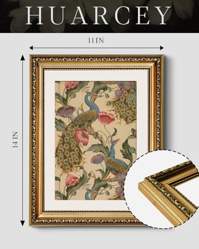 HUARCEY Gold Framed Vintage Flower and Peacock Canvas Wall Art 11x14 inch - color: Peacock, size: 14"L x 11"W