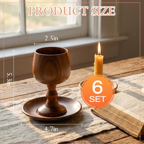 6 Set 5 oz Wooden Goblet with Tray, Jujube Communion Cups