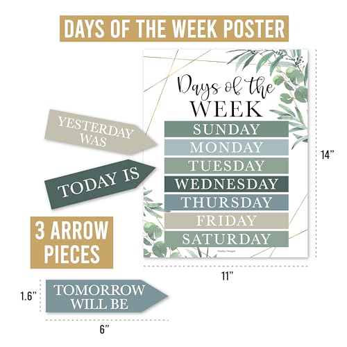 Classroom Calendar Set Bulletin Board Decorations, 98pc School Calendar Set - color: Geo Greenery