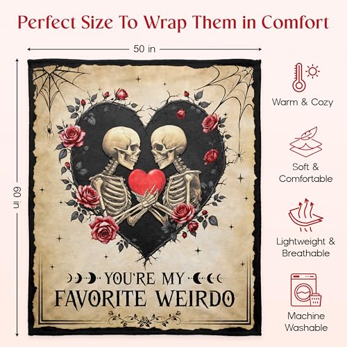 WRAPIX Anniversary Couple Gifts for Women Men - Soft Throw Blanket 50x60 in - color: Cream - Skull Couple, size: 50x60 inches