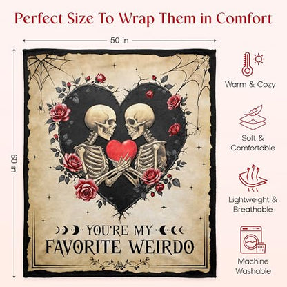 WRAPIX Anniversary Couple Gifts for Women Men - Soft Throw Blanket 50x60 in - color: Cream - Skull Couple, size: 50x60 inches