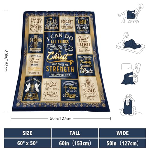 Christian Bible Verse Gift Blanket 60"x50" Spiritual Gift for Men - color: Blue-christian