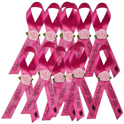 Personalized Memorial Service Funeral Ribbon Pins 20 Cross Religious Celebration of Life Custom Made Awareness Remembrance Anniversary Death Cross Sympathy Name Angel - color: Fuchsia