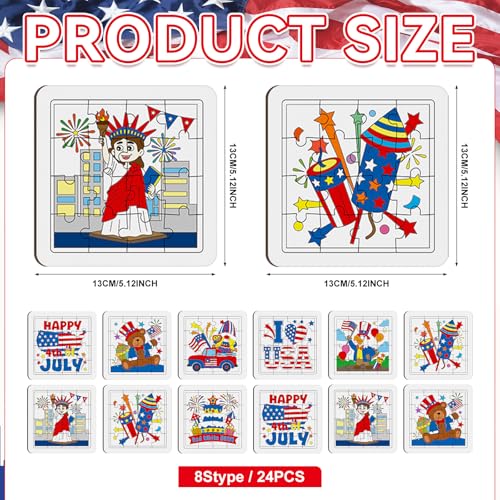 Cinrobiye 24 Pcs 4th of July Crafts, Patriotic DIY Art Project Kit with USA Frame Craft Cards, Color & Assemble Independence Day Activities for Classroom, Party, Summer Events and Decorations - color: 4th of July