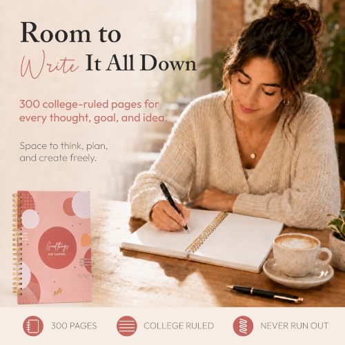 300-Page Hard Cover Notebook with Affirmations - B5 Spiral Bound - color: Good Things