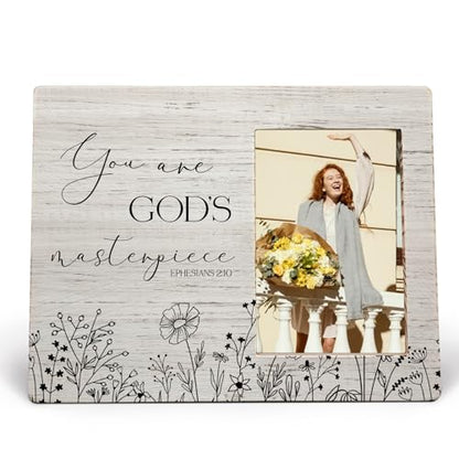 MAQIKA You Are God's Masterpiece Picture Frames, Ephesians 2:10 Picture Photo Frame, Christian Gifts, Bible Gifts, Inspirational Quote Picture Frames, Scripture Wood Photo Frame for 4x6 Photos