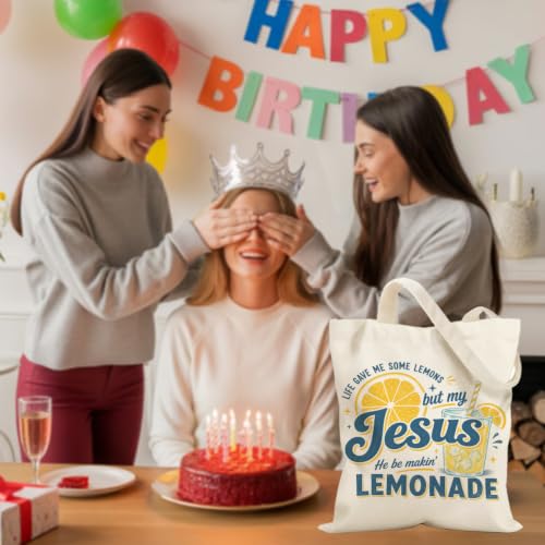 Faith Canvas Tote Bag, Christian Gifts for Women Mama Sister Inspirational Bible Verse Birthday Christmas - color: Lemons 913