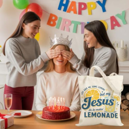 Faith Canvas Tote Bag, Christian Gifts for Women Mama Sister Inspirational Bible Verse Birthday Christmas - color: Lemons 913