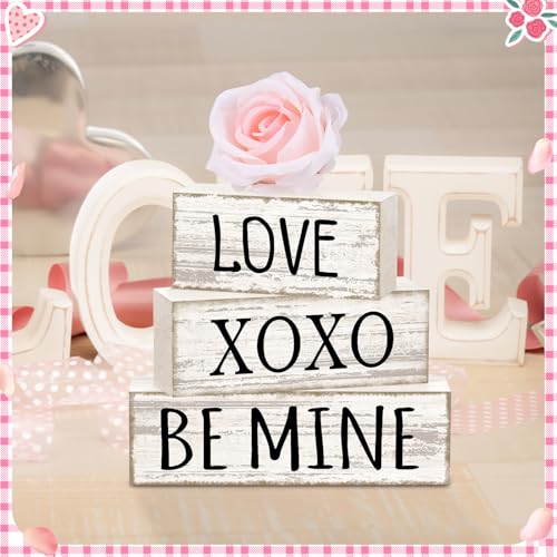 Britimes Tiered Tray Decor Set, 4 Pack, Wooden Table Sign, Valentine Love - style: White Rose