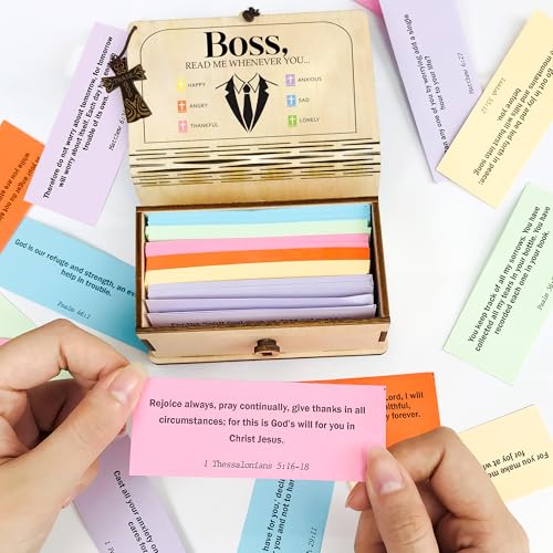 Boss Bible Verse Box, 150 Bible Verse Cards in Box, Christian Appreciation Gift for Boss, Thank You Gifts, Faith Encouragement Keepsake for Men, Wooden Storage Box - color: Boss