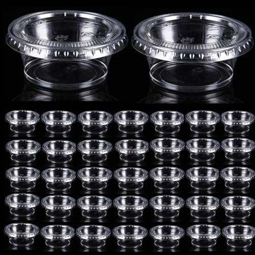400 Pack 0.5 Oz Disposable Portion Sauce Cups with Lids, Clear Condiment Containers with Lids, Jello Shot Souffle Cups, Sampling Tasting Cups for for Parties and Events, Communion