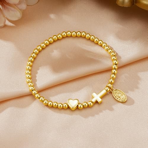 Turandoss Gold Cross Bracelet for Women Heart Beaded Bracelet Faith Jewelry - color: Maria Cross Bracelet