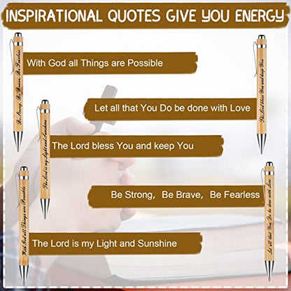 10 Pcs Bible Quotes Pens Inspirational Wooden Ballpoint Retractable Pen for Motivational Bamboo Pen Black Ink Religious Gift for Church Christian Evangelist Pastor and Prophetess(Elegant Style)