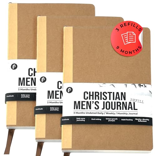 Prazoli Christian Bible Prayer Journal For MEN 9-Month Refill - Study Scripture Notebook & Planner Daily Devotional Undated | Religious Jesus Faith Gifts for Graduation, Pastor Baptism & Church - color: Men's Refill - 9 Months