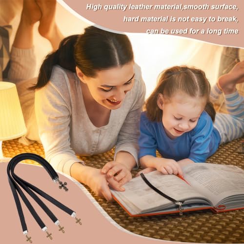 FINGERINSPIRE 2 Pcs Leather Bookmark 13.9x0.4 inch Cowhide Leather Bible Bookmarks with 4 Ribbon Book Mark with Alloy Cross Pendant Black Christian Leather Bookmark for Women Men Book Lovers - color: Cross Pendant