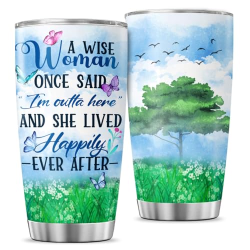 Retirement Gift for Women with Inspirational Quote, A Wise Woman Once Said I'm Outta Here 20oz Stainless Steel Tumbler, Floral Nature Theme Travel Mug for Farewell, Birthday - color: Retirement Life H2