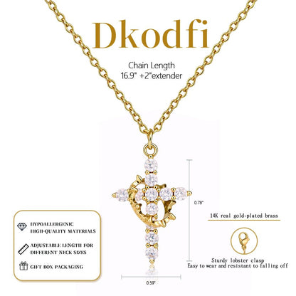 Cross Necklace for Women - Dainty 14K Gold Silver Plated Cross Necklace Choker Jewelry Cute Simple Small Trendy Non Tarnish Waterproof Faith Religious Jewelry Gift for Teenage - style: 01-Cross-Gold