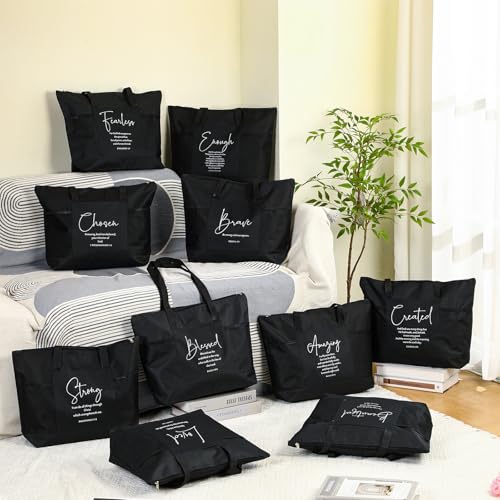Paterr 10 Pcs Christian Tote Bags Bulk with Pocket Zipper for Women Religious Gifts Bags for Church Bible Study(Black,Encouraged) - color: Black, size: Encouraged