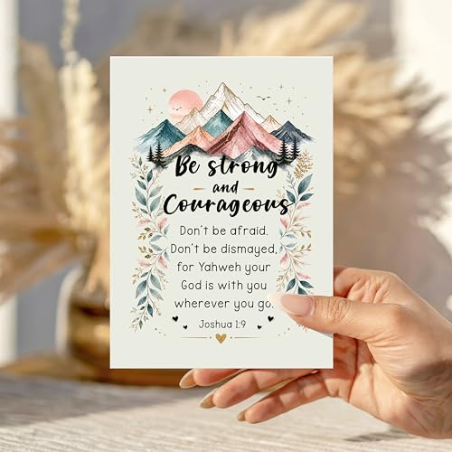 Be Strong and Courageous Card Christian Encouragement Cards Joshua 1:9 Bible Verse Scripture Greeting Gift for Friend Bestie Prayer Partner Pastor Mom Dad Sibling Family Coworker - color: Be Strong And Courageous Joshua 1:9
