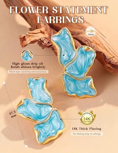 S925 Sterling Silver Flower Statement Earrings For Women Trendy - color: light green
