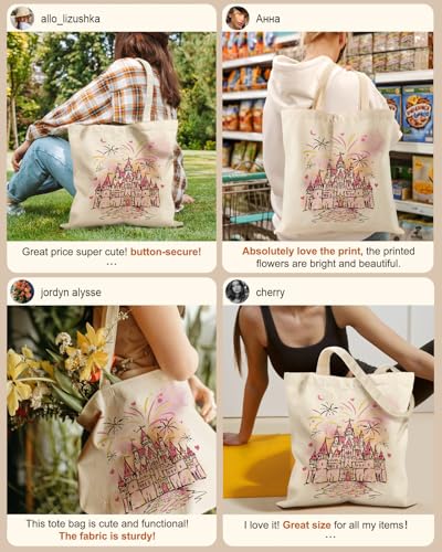 Miss Adola Canvas Tote Bag for Women with Zipper, Bow Castle - color: Bow Castle