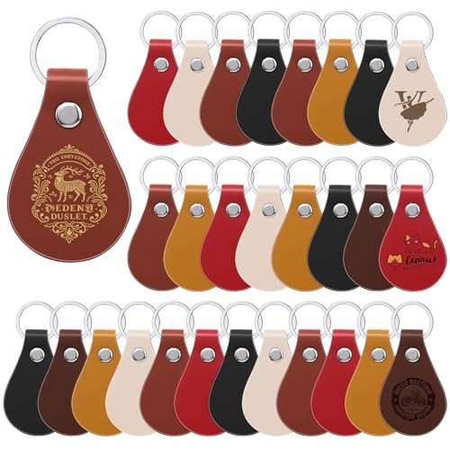 30 Pcs Leather Keychain Blanks, Leather Key Fob Kit Laser Engraving Blanks - color: Brown 2