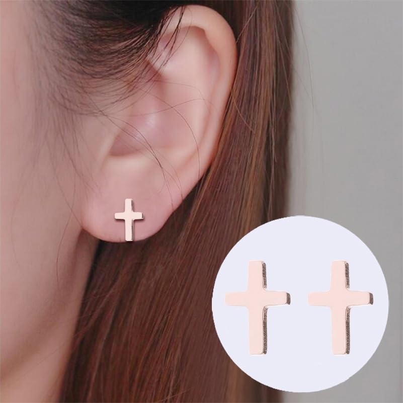 Stainless Steel Cross Small Earrings Set for Women Men Minimalist Religious Faith Mini Crucifix Lightweight Tiny Sleeper Stud Earrings for Easter Christian Baptism Birthday Christmas Fashion Jewelry
