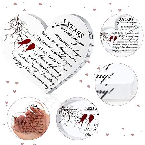 Qunclay 5th Marriage Gift for Parents Couple 5 Years Wedding Anniversary Souvenir Heart Marriage Keepsake Wedding Anniversarys Decorations for Women Men Mom Husband Wife He She Friend Grandparents - style: 5th