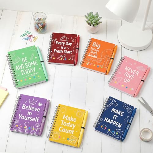 Sprial Notebooks with Pens Bulk, 48 Pack, 5.5 x 4.7 Inch, Colorful - color: Happy life