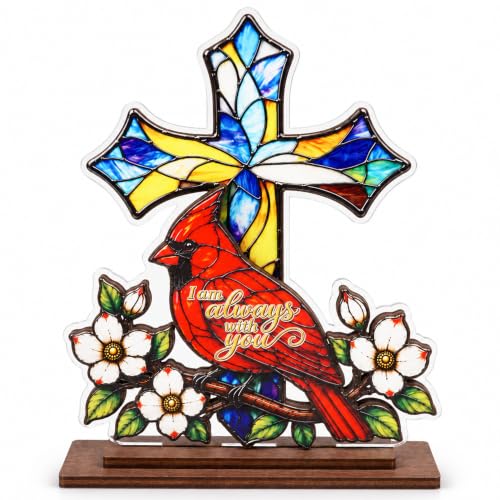 Christian Cardinal Memorial Gifts, Cardinal Decor Acrylic Plaque for Women - color: Kat- kien - cross cardinal- plaque
