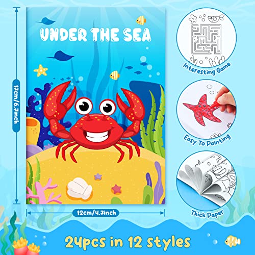 BenLouis 24 Under the Sea Mini Coloring Books with 24 Crayons for Kids Bulk - style: Ocean