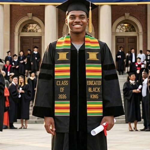 MDPrints Global Kente Graduation Sash 2026, Black Girl Magic Graduation Sash 2026, Class of 2026 Graduation Gift - color: Educated Black King