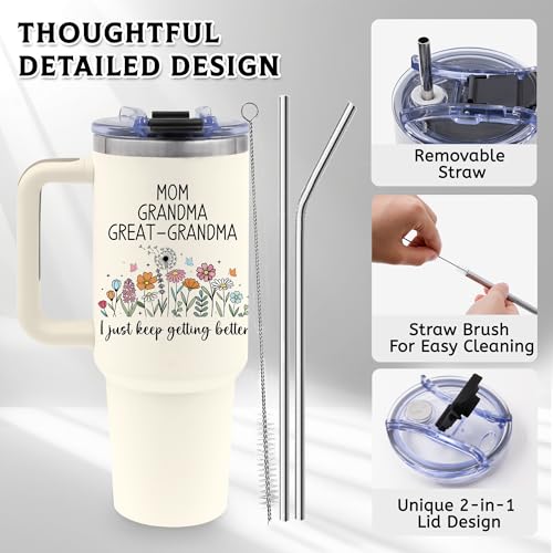 40oz Mom Tumbler Gifts for Grandma, Water Bottle with Handle & Straw - color: Grandma-White