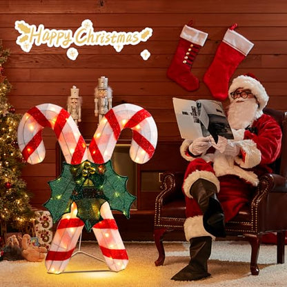 4 FT Lighted Christmas Candy Cane, Pre‑Lit Outdoor Yard Decor - size: 35.04''*29.53''