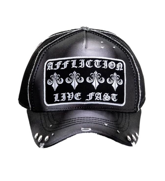 Affliction Men's Baseball Cap, Gothic Style, Embroidered Pattern - color: Black Potassium Spay (Life)