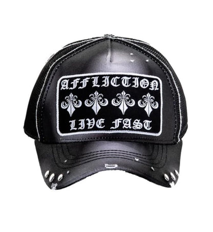 Affliction Men's Baseball Cap, Gothic Style, Embroidered Pattern - color: Black Potassium Spay (Life)