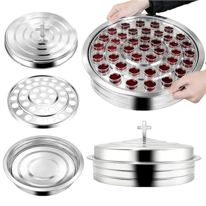 Stainless Steel Communion Tray with Lid - 40 Holes Church Communion Supplies Set, Stackable Worship Tray for Church Services, Weddings & Gatherings (Silver, Cups Not Included) - color: Silver Communion Tray