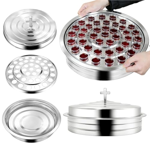 Stainless Steel Communion Tray with Lid - 40 Holes Church Communion Supplies Set, Stackable Worship Tray for Church Services, Weddings & Gatherings (Silver, Cups Not Included) - color: Silver Communion Tray
